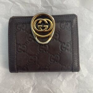 Gucci Dark Brown Leather Wallet with Gold Emblem